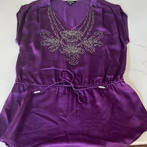 Beaded purple beaded blouse/ Bebe
